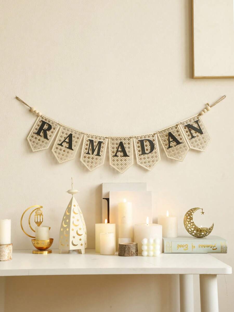 1 Chiếc cờ gỗ thủ công trang trí cho gia đình thánh thiện trong tháng Ramadan mới, cờ trang trí bằng hạt cườm kiểu nông thôn, mặt dây chuyền trang trí nhà cửa, quà tặng trang trí lò sưởi, dễ lắp đặt, quà tặng trang trí ngày lễ tinh tế - Thích hợp cho nhà nông thôn, nhà hàng, phòng ngủ, cửa sổ, tường, văn phòng, lò sưởi, hành lang.