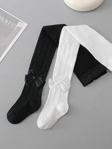 2pcs Baby/Toddler Girls' Cute Cable Knit Tights, Suitable For Spring/Autumn Wear With School Uniform - Multicolor - View 2