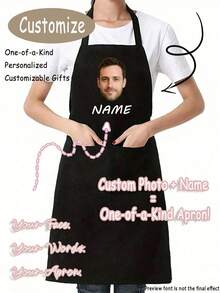 1pc Customized Black Kitchen Cooking Apron, Modern Polyester Oil-Proof Apron, Customized Kitchen Apron, Nordic Home Apron, Personalized Cooking Wear, Dust-Proof Chef Apron, Wedding Party Apron, Sleeveless Kitchen Wear, Customizable Text And Personalized Photo Cooking Utensils, Washing Gloves - Multicolor - View 1
