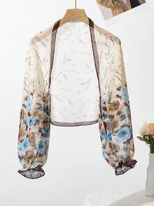 1pc Outdoor UV Protection Arm Sleeve, Lightweight Floral Print Shawl For Cycling, Driving, Summer - Multicolor - View 3