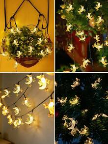 20/50/100pcs LED Solar Star & Moon String Lights - 8 Lighting Modes, Waterproof Fairy Lights, Outdoor Garden Lights, Suitable For Garden, Yard, Patio, Roof, Wedding, Festival, Party, Ramadan And Eid Decoration, Easter Decorative String Lights - Black - View 8