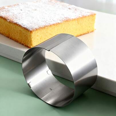1 pieza Molde de pastel ajustable de acero inoxidable, bandeja de horneado redonda expandible de 16-30 cm con marcas de medición - Reutilizable, apto para pasteles, panes, pasteles y postres - Excelente para fiestas, Navidad, cumpleaños - Ideal para hornear en casa y profesional, suministros de repostería