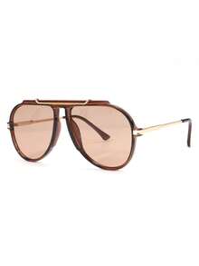 1 Pair Women's Metal Oval Frame Retro Double-Bridge Fashion Aviator , Suitable For Vacation, Beach, Women's Fashion Glasses, Summer Beach Vacation, Outdoor, Travel - Light Brown - View 4