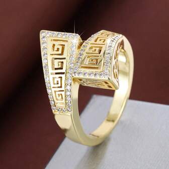 1pc Fashionable Geometric Hollow Cone Criss-Cross Design Cubic Zirconia Inlaid Women's Ring