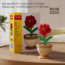 1/3/6 piezas Flores de bloques de construcción, partículas pequeñas, encanto floral de temporada, inmortal, plantas suculentas en maceta, juguetes de rompecabezas para niños, regalos creativos DIY, decoración de escritorio - Multicolor - Ver 4