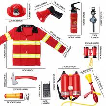 Conjunto de juego de roles de bombero para niños, para que niños y niñas se involucren en juegos de roles, desarrollando conciencia de contra incendios, equipado con accesorios realistas de bombero, que incluyen un extintor con rociador de agua, mochila de bombero con pistola de agua, linterna, megáfono, reloj, hacha contra incendios, uniforme de bombero, insignia de bombero, adecuado para uso en exteriores, sala de estar, actuaciones en el escenario, juego de roles, regalo de cumpleaños - Multicolor - Ver 10