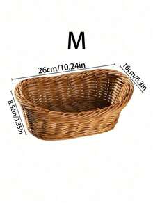 1pc Oval Rattan Woven Fruit Basket, Living Room Snack Basket, Kitchen Storage Basket, Picnic Bread Basket, Home Fruit Basket, Creative Oval Shaped Fruit Tray - Coffee Brown - View 12