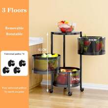 Hodeffior Kitchen Storage Cart With Wheels, 3-Tier Kitchen Shelf With Rotating Fruit Basket, Carbon Steel Multi-Layer Vegetable Rack, Rolling Storage Cart For Kitchen, Office, Bathroom - 黑三級 - 查看 8