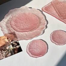 1 chiếc đĩa thủy tinh màu hồng kiểu INS | Đĩa đựng trái cây và món khai vị sáng tạo, khay nhỏ đa năng, phù hợp cho bữa ăn gia đình, bộ đồ ăn tối giản hiện đại, đĩa đựng nước sốt, khay trưng bày trang sức, trang trí phòng ăn nhà cửa. - Hồng - Xem 1