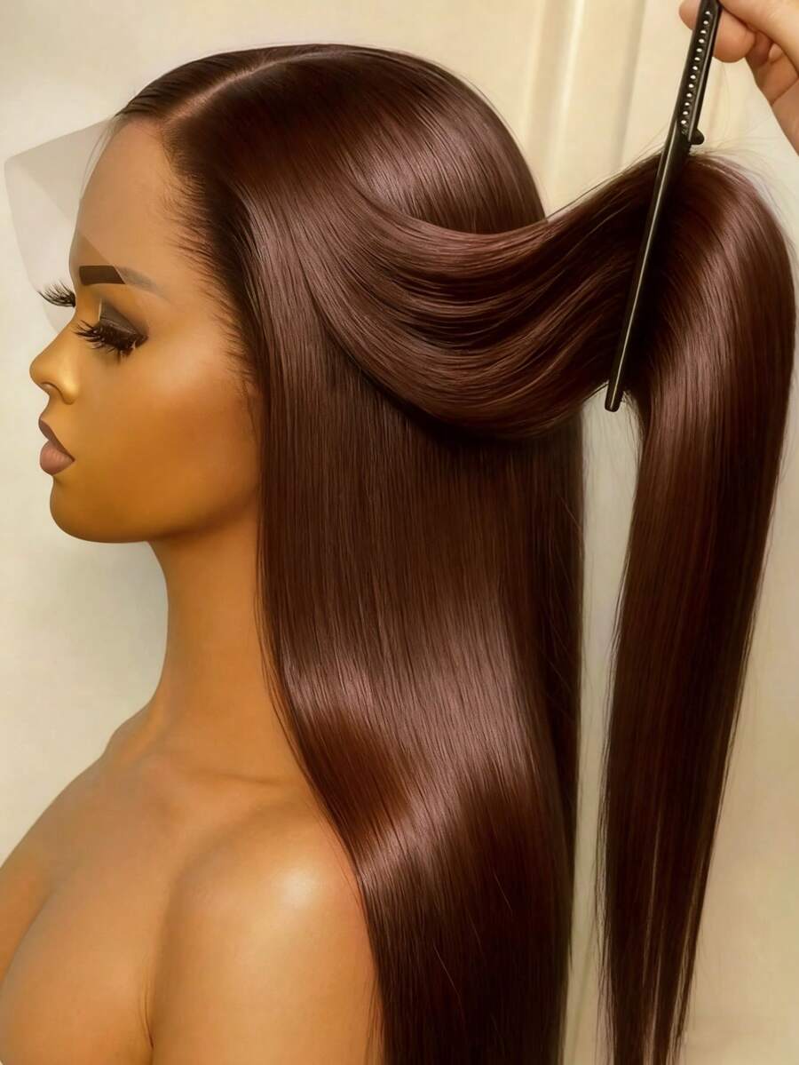 Coleen 13*4 Straight Wig Human Hair Glueless Wig Chocolate Brown Lace Front Human Wig 13x6x1 T Part Lace Frontal Wigs Pre Plucked With Baby Hair #4 Colored Brown Silky Straight Wig Transparent Lace Frontal Wigs Natural Black Wig Daily Party Wear 250 Density - Chocolate Brown - View 1