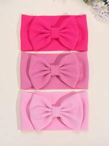 3pcs Valentine's Day Solid Pink Bow Hair Scrunchies, Large Nylon Breathable Comfortable Hair Bands, Fashionable Valentine's Day Hair Accessories, Suitable For Newborns And Babies For Daily Wear - Multicolor - View 2