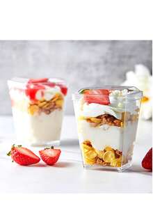 20/10/5 Pcs Minimalist Versatile Transparent Square 5oz Dessert Cups With Lids Plastic Material Reusable Leak-Proof Dust-Proof Family Gathering/Picnic Sharing/Afternoon Tea Dessert/Cafe Commercial Use High-Looking Portable Pudding Ice Cream Cups Valentine's Day Mother's Day Father's Day Graduation Season Tableware - Multicolor - View 7