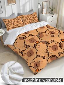 3pcs Charming Cute Capybara Cartoon Pattern Duvet Cover Set (1*Duvet Cover + 2*Pillowcase, Without Core), Soft & Skin-Friendly, Soothing Visual Fatigue,Suitable For All Seasons, Zipper Closure, Suitable For Hotel, Bedroom, Guest Room And Dormitory Decoration Bedding, And Easy Care,Chic, Lightweight, Breathable, And Easy Care,Fashion Modern Simple - Multicolor - View 10