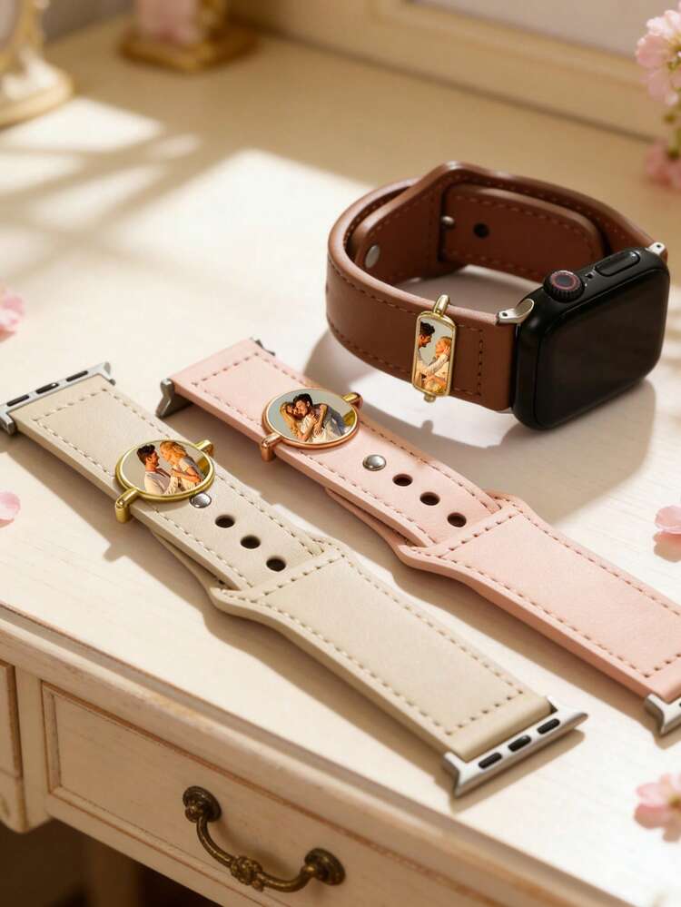 写真入りウォッチバンドチャーム、カスタムピクチャーストラップデコレーション ハート&サークルデザイン、思い出の宝物ジュエリー、彼氏彼女、カップル、家族、友人への意味のある贈り物、誕生日、記念日、バレンタインデー - マルチカラー - 見る 8