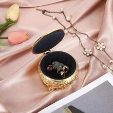 Vintage Metal Jewelry Box Different Shape- Small Antique Ring Earrings Necklace Storage Organizer Case Metal Treasure Chest Trinket Keepsake Gift Box - Gold - View 4