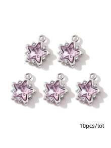 10/20pcs Random Y2K Pink Series Drip Oil Alloy Pendant, Cute Small Bear, Heart, Four-Pointed Star, Moon DIY Craft Material For Bracelet, Necklace