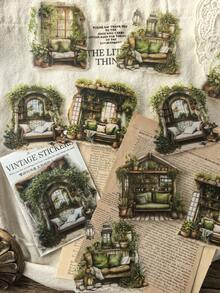 10pcs/1pack Aesthetics PET Stickers Set For Art Collage Album DIY Vintage Stationery Scrapbooking Supplies - Multicolor - View 2