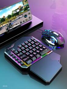 T19 单手键盘鼠标套装，手机游戏控制器，适用于手机游戏，左手迷你键盘 - 彩色 - 查看 5