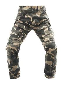 Plus Size Men's Camouflage Multi - Pocket Flap Cargo Pants, Loose Fit Tactical Work Pants For Outdoor Hiking, Hunting, Casual Wear - 卡其色 - 查看 3
