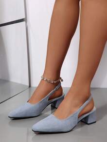 Women's Spring/Summer Fashion Black Elegant High Heel Slingback Sandals With Backstrap, Comfortable Flat Casual Versatile Loafers - Blue - View 2