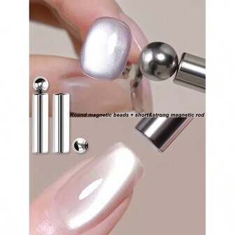 Double-Headed Mini Nail Art Magnetic Stick, Round Cat's Eye Magnet, Suitable For 3D Cat's Eye Gel Nail Art Design, Nail Art Magnetic Attraction Tool Set, Detachable Round Magnetic Bead + Cylindrical Magnetic Stick, Suitable For Cat's Eye Nail Polish 3D Magnetic Attraction Effect Nail Art Tool, Suitable For Salon/Home DIY Nail Art Professional Magnetic Attraction Nail Art Decoration Products DIY Shiny Nail Art Decorations