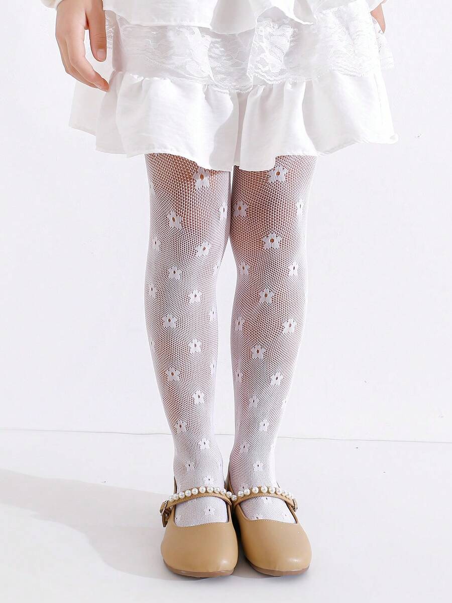 1件装女婴/幼儿可爱蝴蝶提花透气网眼紧身裤，春夏款