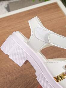 1 Pair Fashionable & Beautiful Girls' Single Strap Anti-Slip Thick Sole Sandals, Stylish & Atmospheric, Suitable For Outdoor Wear In Summer - White - View 7