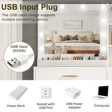 35.5" Makeup Vanity Desk With Mirror And Light, Glass Top Vanity Desk Table With Large Drawer And Storage Cabinet,USB Power 3 Lighting Modes Adjustable Brightness, Bedroom Dressing Table Gifts - 白色 - 查看 8