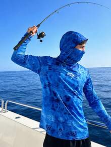 釣魚連帽衫 航海襯衫 衝浪面罩 護頸 夏季男款 狩獵球衣 釣魚裝備 海灘上衣 攀岩制服 釣魚運動 - 寶藍色 - 查看 2