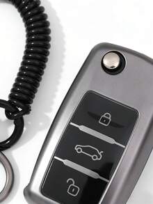 Matte Gray Durable Anti-Drop Car Key Case With Spring Keychain, Everyday Use - Black - View 7