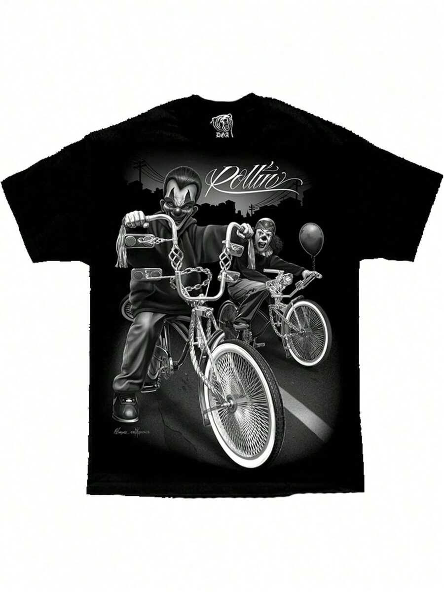 Men David Gonzales DGA T-Shirt Gangster Lowrider Motorcycle Print Cotton Crew Neck Short Sleeve Ideal Gift For Dad Husband Grandpa ?? Men Size S-3XL - Black - View 1