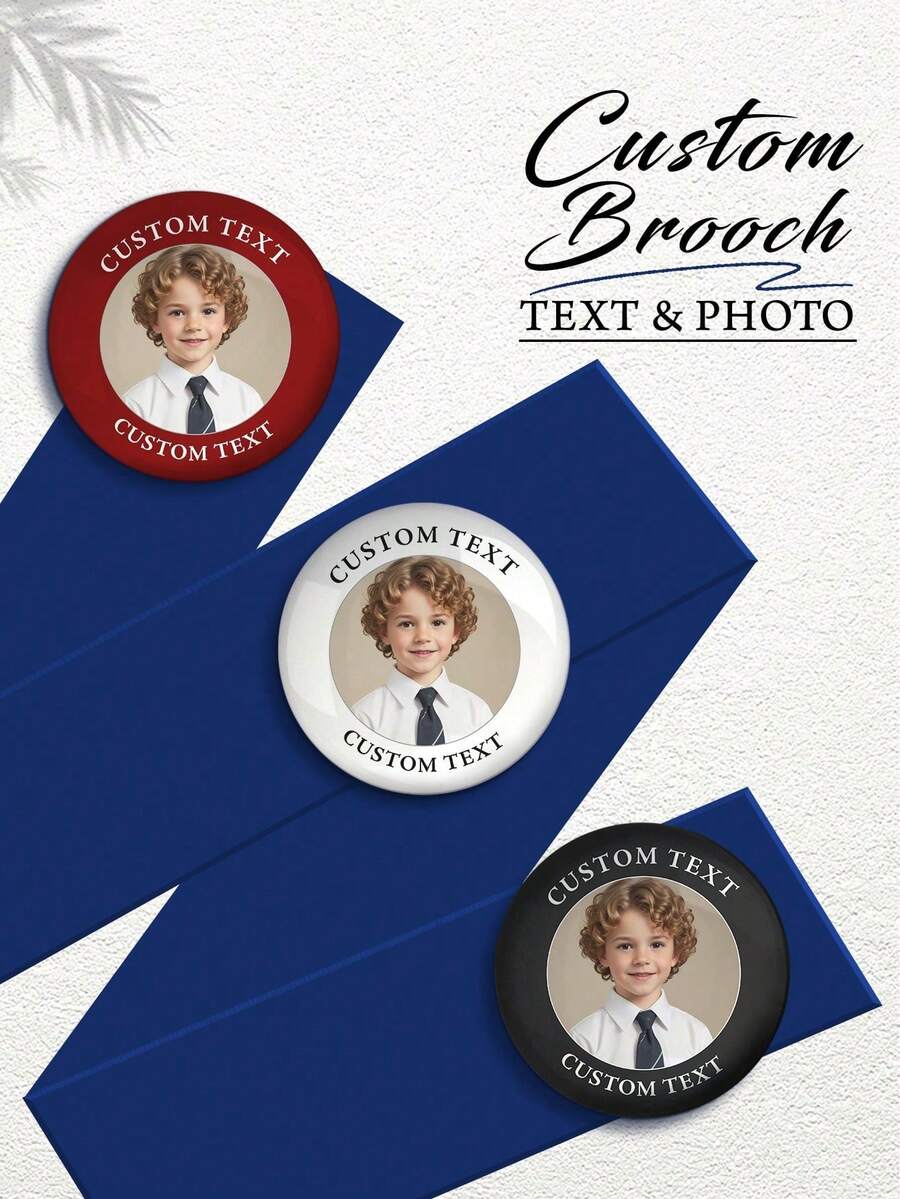 1pc Customized Memorial Button Brooch, Can Customize Children's Growth Photos And Text, Customized Photo Brooch, Customized Button Badge, Customized Gift, Can Use Your Own Photos, Personalized Badge - Custom Images and Text - View 1