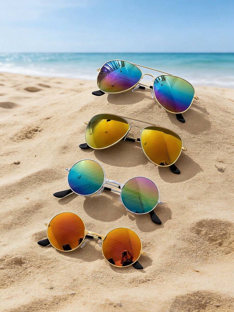 4 Pieces - Fashionable Multi-Shaped Children's Glasses - Cute Baby Travel - Photography - Outdoor Glasses. - Multicolor - View 1