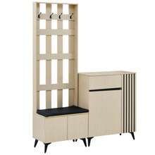 Combination Set: Modern Wardrobe With Bench & Sideboard/Shoe Cabinet – Stylish Storage Solution For Hallway, Living Room And Bedroom - 卡其色 - 查看 9