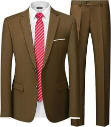 Traje de 2 piezas para hombre Hihawk, conjunto de pantalones sólidos de 2 botones, FGLB Navidad - Caqui - Ver 12