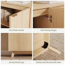 clóset Buffet con Almacenamiento, Moderno Acento Estriado Credenza con Puertas y estantes Ajustables, Mesa de Consola de Bar de café de Madera de 31.5 Pulgadas para Sala de Estar, Comedor, Cocina - Color de la madera - Ver 3