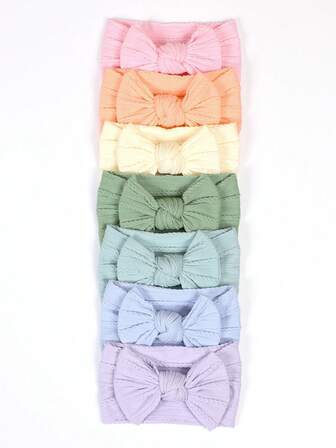 7pcs Rainbow Color Infant Toddler Bow Jacquard Headbands, Super Soft Nylon Elastic Hair Bands, Baby Fontanel Protection, Suitable For All Seasons