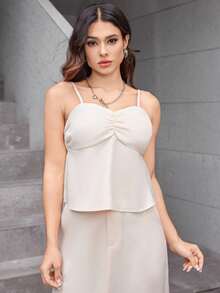 REF: AS1448 Women's Two-Piece Suit, High-Waisted Skirt And Suspender Top With Adjustable Straps, Chic, Elegant And Modern Style, Casual And Sophisticated Look For Spring And Summer, Vibrant Colors, Elegant Women's Suit For Modern Women - 白色 - 查看 3