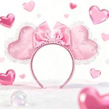 Wu Pistilure Fashionable Pearl Heart-Shaped Ear Headband, Lace Bow Hairband Headpiece, For Birthday Party, Valentine's Day, Costume Play, Women - Multicolor - View 1