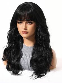 20英寸自然黑色波浪蝴蝶发型假发，适合派对、四季佩戴，采用合成纤维制成，适合女性/女孩，可用于返校季、音乐节、母亲节等场合。 - 自然黑 - 查看 5