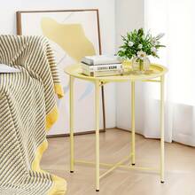 Senmeo 1pc Black Metal Round Side Table With Tray Top - Foldable Modern Round End Table For Living Room, Bedroom, - Easy Assembly, Space-Saving Design - Màu vàng - Xem 12