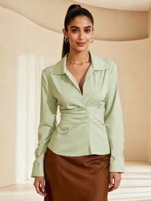 1 Solid Color Women's Shirt For Office Use In Spring And Summer - Mint Green - View 1