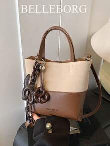 1pc Elegant Handbag With Pendant, Stylish Commuter Tote Bag For Women - Coffee - View 1