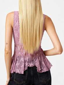 Womens Lace Tank Tops  Sleeveless V Neck Solid Color Ruffle Tops Slim Fit Shirts - Purple - View 6