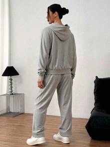 Conjunto  Compuesto Por Sudadera Con Capucha Y Cierre Y Pantalones Deportivo - Gris - Ver 2