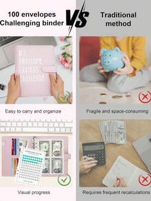 100-Day Envelope Savings Challenge Savings Plan/Planner/Budget Book, Includes 100 Pocket Loose-Leaf Inserts, Cash Budget PU Notebook Set, Back To School Essential, Thanksgiving, Christmas, Birthday, Halloween Gift Idea, Suitable For Back To School Decor, School Supplies, Savings Plan, Bi-Weekly Savings, $10,000 Savings Plan, And 2026-2027 Savings Strategy Planning - Multicolor - View 10