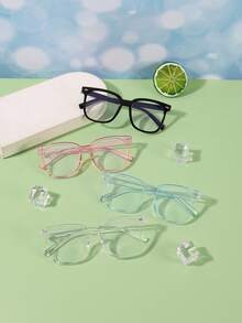 4副男女童8-14岁聚碳酸酯方形镜框眼镜，镜片款式多样，适合日常、旅行、节日、派对等场合佩戴。 - 彩色 - 查看 2