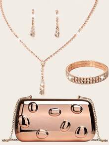 LETODE Rhinestone Jewelry Set Bling Necklace Earrings Bracelets Set For Women Evening Clutch Bag Bridal Wedding Evening Bag Acrylic Rose Gold Plating Handbag Fashion Metal Decoration Purses For Women Prom With Detachable Metal Chain For Wedding And Party Shoulder Bag For Women Clutch Purses For Ladies Bag Women's Handheld Evening Bag Versatile Handheld Bag Cocktail Party Wedding New Wallet Banquet Bag - Rose Gold - View 4
