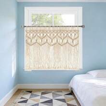 1pc Macrame Wall Hanging, Boho Style Kitchen/Bathroom Small Curtain, Handmade Woven Tassel Window Decor, Room Divider Short Door Curtain, Headboard Tapestry - Curtain Rod Not Included - Beige - View 4