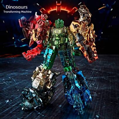 5-In-1 Dinosaur Alloy Robot Model | Tyrannosaurus Rex Transformable Mecha, Handmade Assembly, Movable Display Decoration, Technological Creative Gift, Birthday Gift For Boys, New Year Gift